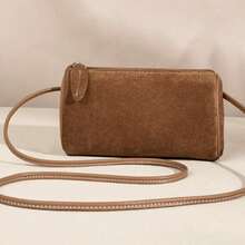 Bolso bandolera de mujer de ante con acabado mate, de forma cilíndrica y ligero - Marrón - Ver 5