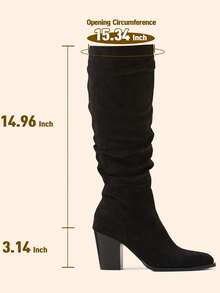 Women Pointed Toe Knee High Boots Faux Suede Slouch Boots With Chunky Heel Valentine's Day Valentine's Day - Đêm tối - Xem 3
