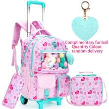 3pcs Girls Rolling Backpack Set, Including Backpack, Lunch Box And Pencil Case, Suitable For Travel And Back To School