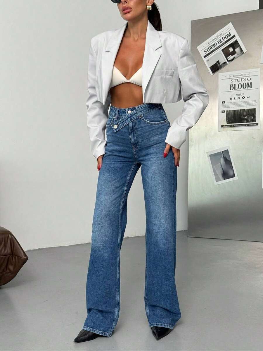 SQUALO Dark Blue Denim Pants With Double Button Detail