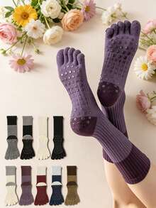 1 Pair Colorblock Five Toe Yoga Socks, High Elasticity & Comfort, Moisture-Wicking, Anti-Slip & Shock-Absorbing, Suitable For Gym, Yoga, Pilates, Indoor Fitness, Gift - Multicolor - View 2