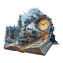 1件 Chrono Train 木製不對稱拼圖，動物造型 2D 拼圖玩具，適合兒童與成人，教育遊戲，派對、節日、聖誕與生日禮物，獨特魔幻桌面裝飾創意木製拼圖禮品 - 彩色 - 查看 3