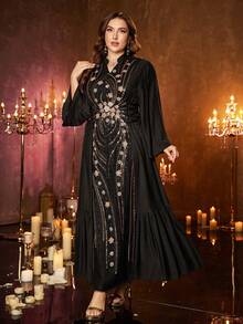 UNITHORSE 女士 V 领长袖系带针织晚礼服 [随机裁剪] - 黑色 - 查看 4