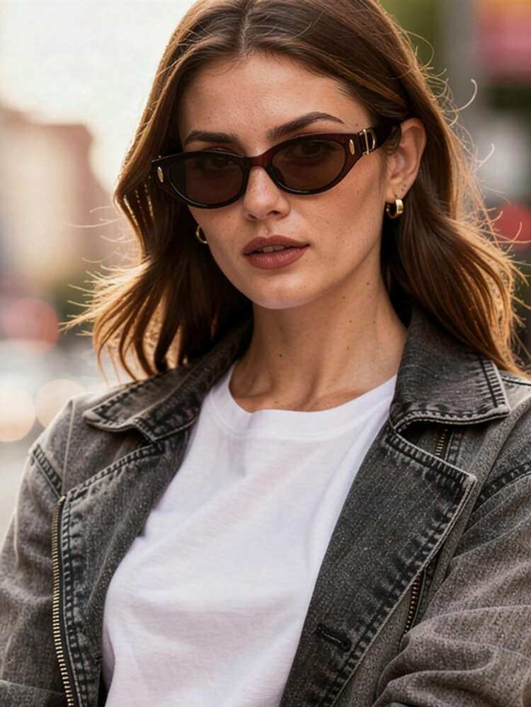 1副女士时尚小框金属铆钉猫眼装饰眼镜 - 小巧镜框，坚固的PC镜框和AC镜片，全框设计，适合日常佩戴、正式场合和摄影 - 时尚防护眼镜，正式眼镜，复古优雅精致，百搭，适合休闲和正式场合，是女士时尚眼镜的理想之选。 - 彩色 - 查看 2