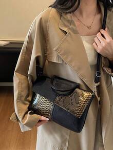 1pc Crocodile Embossed PU Adjustable Shoulder Strap Crossbody Bag, Flap Cover Fashion Handbag For Women, Suitable For Daily Use, Shopping, Dating - Brown - View 7