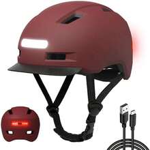 Urban Bicycle Helmet with Rechargeable USB Front and Rear LED Lights, Adjustable and Removable Visor for Travelers - Vino - Ver 2