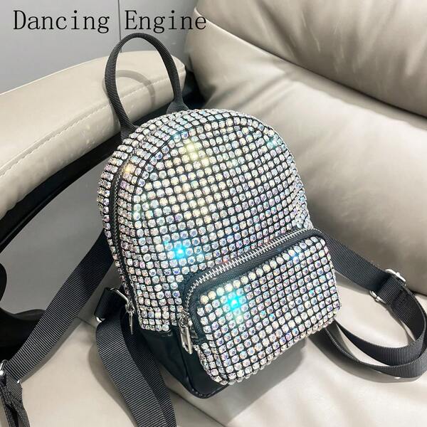 Shiny Rhinestone Backpack Handmade Women's Handbag Shoulder Bag Small Bag Student Casual Backpack, School Backpack
