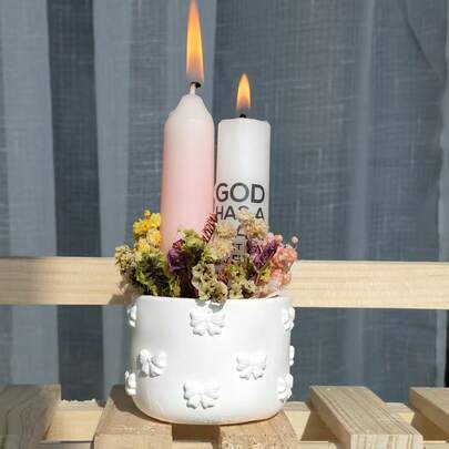 DIY粘土模具：蝴蝶结烛台、树脂、硅胶圆形烛台底座模具、石膏、水泥、硅胶3D蝴蝶结花卉烛杯模具