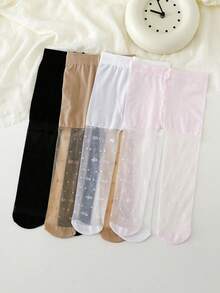 4条装女婴星形提花踩脚裤，弹力舞蹈紧身裤，适合夏季穿着 - 彩色 - 查看 7