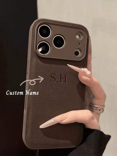 Personalized Luxury Crocodile Embossed Monogram Faux Leather Phone Case, Compatible With Apple 17, 16, 15, 14, 13, 12, 11 Pro Max, 14, 15, 16 Plus, 17 Air, Hot Stamping Letters All-Inclusive Protective Cover, Stylish Phone Cover DIY Gift