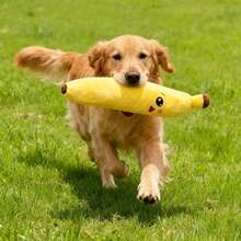 1pc Plush Squeaky Banana Dog Chew Toy - Suitable For Small, Medium, And Large Breeds Interactive Teething Toy - Relieve Anxiety Pet Toy, Soft Polyester Material, No Battery Required - Yellow - View 4