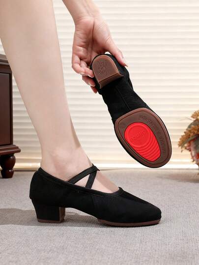 Nouvelles chaussures de danse noires premium pour femmes à talon bas de 3 cm, baskets en canevas, chaussures de sport à semelle en caoutchouc pour femmes pour l'intérieur/extérieur, chaussons de ballet à enfiler pour la salsa, la danse moderne et la pratique et la représentation, chaussures de danse de salle professionnelles, confortables, douces, légères et respirantes