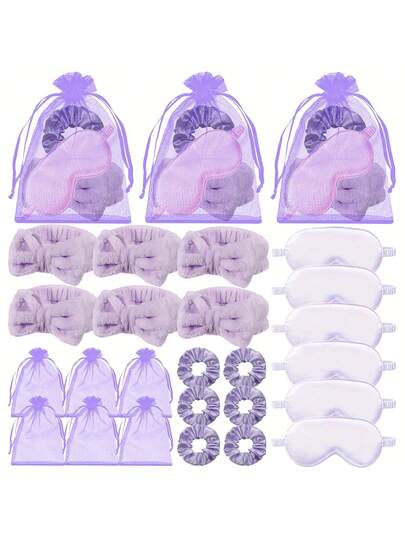 16pcs/Set Spa Party Supplies Set, Including Headband, Eye Mask, Hair Tie, And Veil Bag, Suitable As A Gift For Spa-Themed Birthday Parties, Singles Party And Other Holiday Parties, As Well As A Gift For Women's Pajama Parties,Wedding Gifts