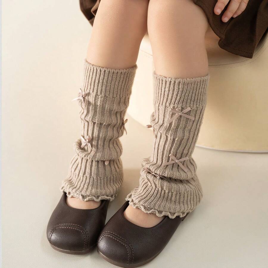Knitted Sock Set With Bow Detail, Neutral-Coloured Ribbed Socks, Ladies' Soft And Comfortable Socks, Suitable For Year-Round Home Wear. - Multicolor - View 1