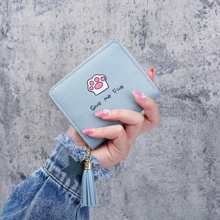 Cartera corta con cremallera para mujeres, cartera de gran capacidad, clutch simple para estudiantes - Verde - Ver 1