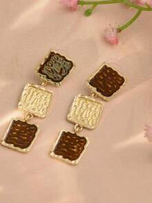 1 Pair New Chinese Style Palace Geometric Colorful Block Casual Elegant Personalized Earrings, Autumn/Winter - Square Geometric Earrings - View 3