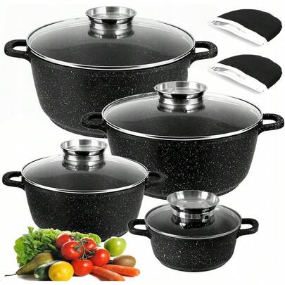 Marmur Garnki Szary Komplet 8 Element 16/20/22/26 cm