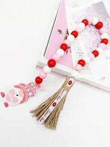 1pc Valentine's Day Beaded Tassel Decor, Eternal Love Pendant, Wooden Beaded Tassel Decor, Holiday Decoration - Multicolor - View 5