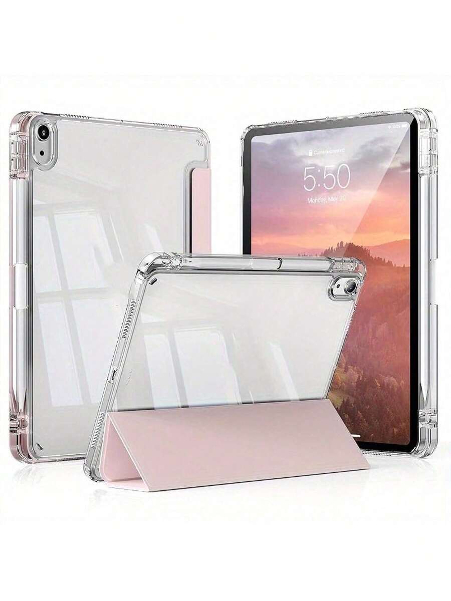 1pc With Pen Slot Premium Soft Silicone & Acrylic Material Protective Cover, New Year Themed | Suitable For 10.9 / 10.2 / 9.7,  Air 2 / 4th Generation / 5th Generation,  Pro 11-Inch (2022) / 10th Generation | Tablet PC Case With Pen Slot, Foldable Lightweight Stand Hybrid Design | Learning & Home Office Accessories, Streamlined Style, High-Quality Materials, Sturdy Structure | Perfect For Digital Artists, Christmas Accessories, School Students (Online Classes/Note-Taking), Office Workers (Remote Meetings/Business Presentations), Content Creators (Editing/Vlogging/Live Streaming) & Daily Use | Fashion-Forward Digital Accessory For Girls, Women & Teens - 黑色 - 查看 1