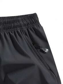 2pcs Men's Drawstring Waist Sports Shorts With Zipper Pockets - Khaki - View 6