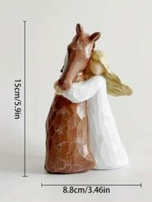 1pc Elegant Resin Horse Sculpture, Hand-Painted Girl Hugging Horse Figurine Decor, Suitable For Horse Lovers, Teens, Girls (No Electricity Required)