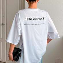 T-Shirt With "Perseverance" Print Lettering. Minimalist, Casual, Modern, Sophisticated, Simple, Basic, Summer, Oversized. - White - View 14