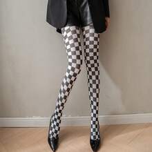 1 Pair New Spring-Summer Style Personalized Pattern Printed Tattoo Pantyhose - Thin Fashion Retro Abstract Hosiery For Women, Suitable For Valentine's Day, Daily Use, Gift - Lattice - View 2