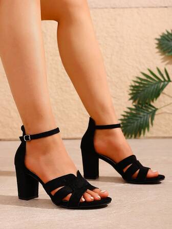 Women's Elegant High Heel Sandals, Fashion Versatile Peep Toe One-Strap Buckle Design, New Summer Solid Color Mature Lady Style High-End Comfortable Chunky Heel Dress Sandals, Breathable