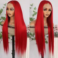 360 Full Lace Front Wig For Women Ginger Orange Long Straight Hair Wigs Pre Plucked Hairline Heat Resistant Fiber Soft Dark Orange Colored Wig Glueless Free Part HD Lace Natural Look Full Lace Synthetic Hair Replacement Wigs For Women & Men All Ethnicities, Party & Daily Wear 180% Density 30 Inch - 紅色 - 查看 4