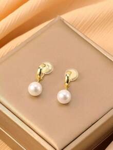 1 para modnych kolczyków z wisiorkiem ze sztucznych pereł dla kobiet, kolczyki na klipsy o eleganckim, ekskluzywnym charakterze, odpowiednie do noszenia na co dzień i jako prezent świąteczny