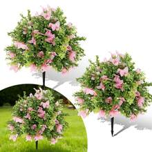 Hodeffior Set di 2 alberi artificiali di bosso da 60 cm con fiori di seta, arbusti finti da esterno con picchetti, ideali per soggiorno, ufficio, matrimonio, festa, decorazione per interni ed esterni. - Rosa - Visualizzare 8