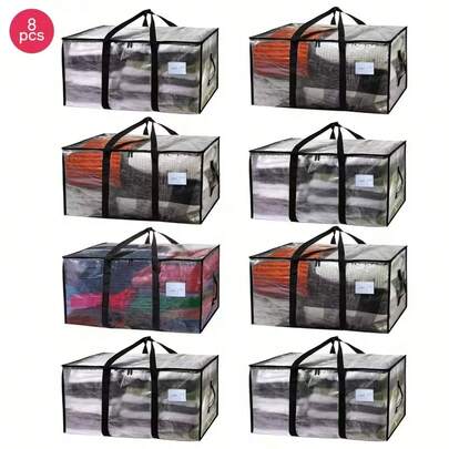 Extra Large Moving Bag - Zinc Alloy Zipper, Webbing Edging, Sturdy Handles, Heavy-Duty Construction, Clear Plastic, Spacious Storage Compartments - Perfect For Hassle-Free Moving, College Dorms, And Home Organizing Needs.