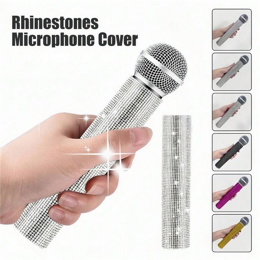 1 chiếc vỏ bọc micro đính đá tự dính, vỏ trang trí micro màu hồng, nhãn dán đá lấp lấp lánh, vỏ bọc tay cầm micro không dây, vỏ trang trí micro mini cá nhân hóa, đồ thủ công tự làm, thích hợp trang trí phòng, nhãn dán đá cho iPad, sân khấu, tiệc tùng, trang trí thiết bị podcast, trang trí nhà cửa.