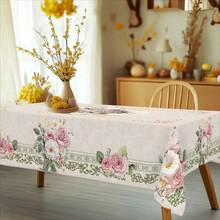 1pc French Romantic Vintage Floral Tablecloth With Roses & Daisies In Pink, White, Green & Beige - Elegant Rectangular Table Cover For Indoor/Outdoor Use, Weddings, Valentine's Day, Birthdays, Home Kitchen Decor, Lace Tablecloth, Indoor Outdoor Decor, Daisy Pattern, Highquality Material, Machinemade Fabric, Decorative Tablecloth, Wedding Planners, Event Organizers - Khăn trải bàn - Xem 6
