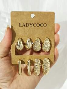 LADYCOCO 4 Pairs Elegant Vintage Gold-Tone Earrings Set, Suitable For Women - Gold - View 5