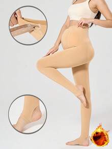 1 pieza Leggings de maternidad con forro térmico y grueso de tono de piel, con soporte abdominal ajustable (5-15 grados, fácil de poner y quitar) - Carne - Ver 10