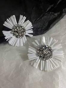 1 par de pendientes de flor de acero inoxidable con rhinestones, diseño exagerado, disponible en 9 colores, adecuado para fiestas, banquetes o uso diario - Multicolor - Ver 12