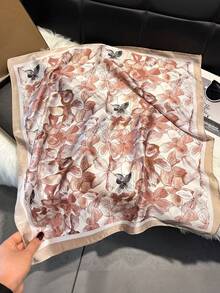 1条优雅印花70厘米方形围巾/头巾，女士适用，适合休闲、街头穿搭、户外防晒、装饰性头饰。 - 卡其色 - 查看 2