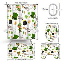 1pc/4pcs St. Patrick's Day Rainbow Lucky Element Shower Curtain Set, Includes Leprechaun, Hat, Beer, Clover, Gold Pot Elements Shower Curtain Set, Bathroom Divider Shower Curtain With Hooks, Anti-Slip Bathroom Mat Carpet, U-Shaped Toilet Mat, Toilet Seat Cover, Holiday Party Home Bathroom Accessories 4-Piece Shower Curtain Set - Multicolor - View 3