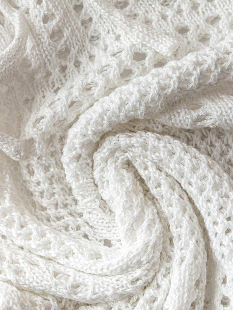 Mejors Women Y2K Sexy Casual Summer Knit Beach Cover Up Dress, Solid Color Hollow Crochet Front Tie, Suitable For Rave, Country Music Festival, Beach Vacation, Boho Style - White - View 8