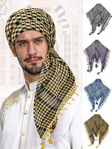 Herren Arabischer quadratischer Schal - vierseitiges Hänge-Schnurrbart-Hahnentrittmuster Kopftuch, Mehrfarbige Optionen (Rot/Grün Lila/Braun) - vielseitiges kulturelles und formelles Bekleidungszubehör für Hochzeiten, Geschäft und Lässig-Outfits - strapazierfähiges und pflegeleichtes Design - Farbe - Übersicht 9