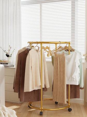 1pc 360° Rotating Clothes Hanger - Gold Round Garment Storage Rack, 51.18 Inches/130cm Height, Heavy Duty Wardrobe Hanger, Suitable For Bedroom Closet
