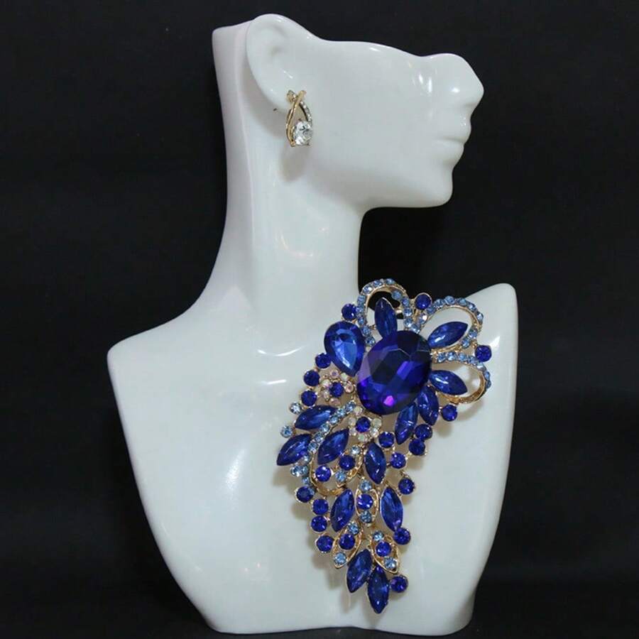 Creative Alloy Rhinestone Large Glass Brooch Versatile Exquisite Women's Clothing Chest Flower Accessories - 彩色 - 查看 1