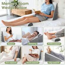 Triangular Sleeping Wedge Pillow Adult Anti-Reflux Pillow Bed Reading Pillow Bed Backrest With Washable Cover With Pockets - Grey - View 6