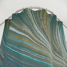 Abstract Teal Shower Curtain: Boho Watercolor Fabric Bathroom Decor - Multicolor - View 3