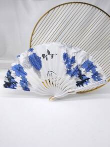 1Pc D EXCEED Women's White Handle Ink Painting Floral Folding Fan – Elegant & Gorgeous Hand Fan – Perfect For Dance Props Stage Performances Concerts Bridal Weddings New Year Gifts All-Season Use Tea Party Accessories - White-handled Ink-wash Flower Fan - View 9