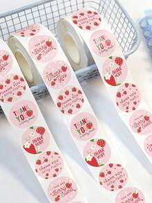500pcs/Roll Strawberry Thank You Stickers, Round Thank You Pink Self-Adhesive Doodle Stickers, Strawberry Stickers For Baking Gifts Packaging Decoration, Waterproof PVC Stickers, Cute Strawberry Thank You Stickers, Adhesive Labels, Sealing Stickers For Summer Birthday Party Decoration Scrapbook Supplies Scrapbook Stationery Funny Stickers Laptop Stickers Kindle Phone Stickers - Pink - View 2