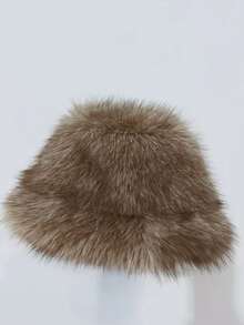 1pc Faux Fox/Mink Fur Bucket Hat, Fashionable And Versatile High-End Gift Cap - Rust Brown - View 4
