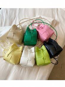 1 件迷你水桶手提包，时尚休闲编织设计，高端手感，百搭通勤斜挎包，小众小单肩包适合日常使用