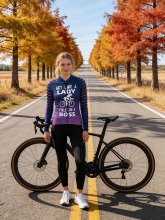 HISERWA Women's Cycling Jersey - Long Sleeve Anti-Slip Zipper Design Inspirational Slogan: "ACT LIKE A LADY CYCLE LIKE A BOSS" Moisture-Wicking, Quick-Dry Cycling Apparel Suitable For Mountain Bikes And Road Bikes